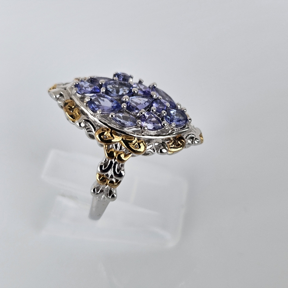 Natural Tanzanite Cluster Ring Sterling Silver Vermeil Size 7! - Picture 3 of 9